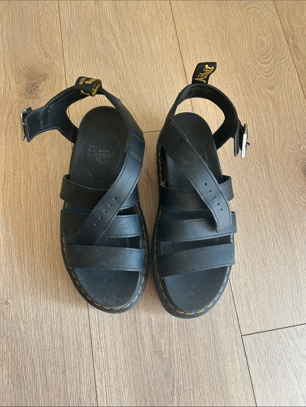 Dr. Martens Black Leather Strappy Buckle Sandals